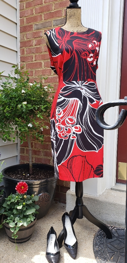 Calvin Klein Bold Red and Black Sheath Dress